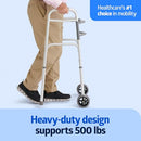 Medline Heavy-Duty Bariatric Folding Walker 5” Wheels Handles 500 lb Capacity - Brand New