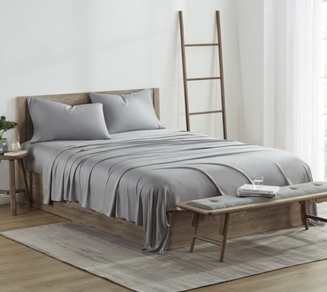 KATHY IRELAND 100% RAYON FROM BAMBOO COOLING SHEET SET (4-PIECE) QUEEN - GRAY - Brand New