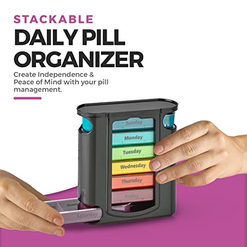 MEDCA WEEKLY PILL ORGANIZER 7 COMPARTMENTS FOUR TIMES-A-DAY MED393 - BLACK - Like New