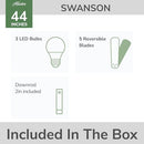 Hunter Swanson, Indoor, Ceiling Fan, with LED Lights, 44", 50885 - Fresh White - Like New