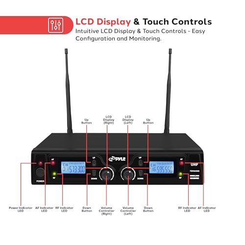 PYLE RACK MOUNT UHF WIRELESS MICROPHONE SYSTEM PDWM3365 - BLACK - Like New