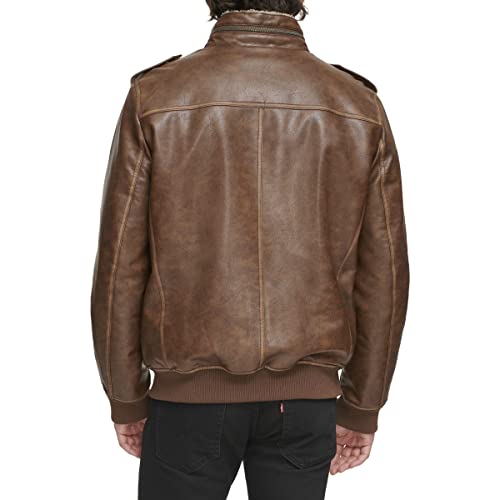 LEVI'S MENS FAUX LEATHER AVIATOR BOMBER JACKET - SIZE: MEN XL - SADDLE/SHERPA - Brand New
