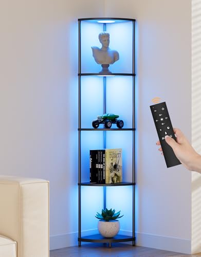 Corner Shelf (Narrow Book Shelf) with LED Light, Organizer Storage, Black - Like New