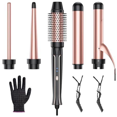VYLTO 5 IN 1 CURLING IRON SET-INSTANT HEAT HAIR CURLING WAND CURLING BRUSH -GOLD - Like New
