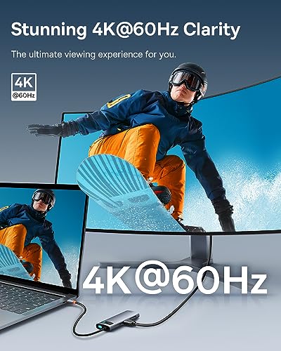 BASEUS USB C TO HDMI ADAPTER 4K@60HZ USB C DOCKING STATION 7 IN 1 USB C - GREY - Like New