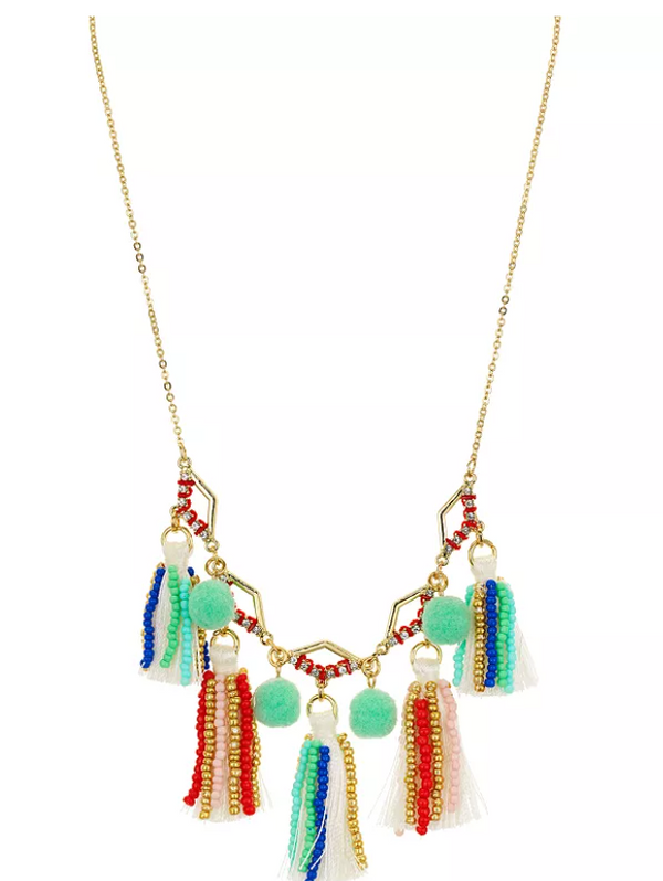 REBECCA MINKOFF TASSELED GOLD STATEMENT NECKLACE - 12 - Brand New