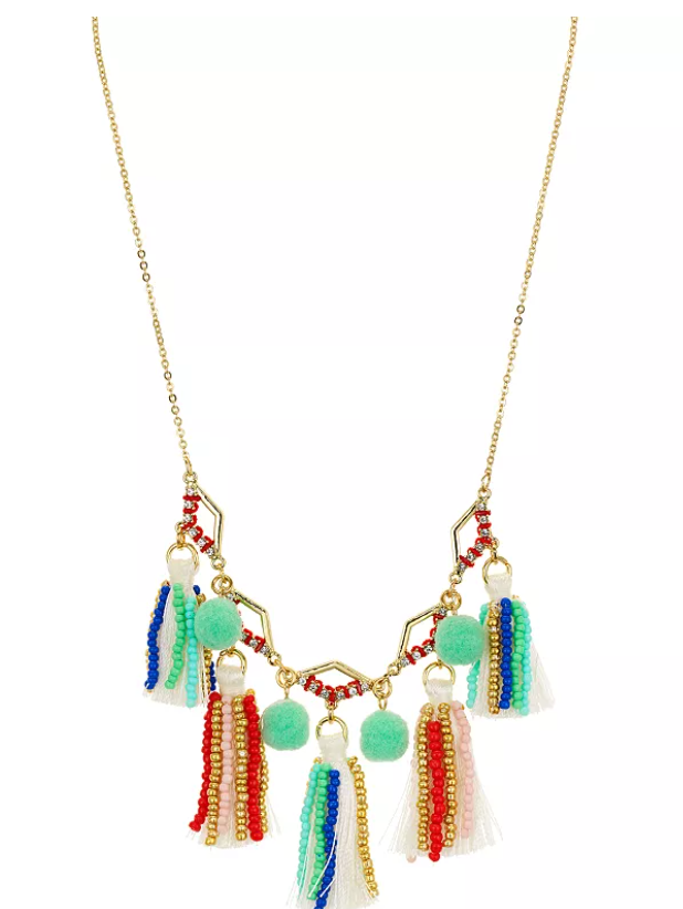 REBECCA MINKOFF TASSELED GOLD STATEMENT NECKLACE - 12 - Brand New