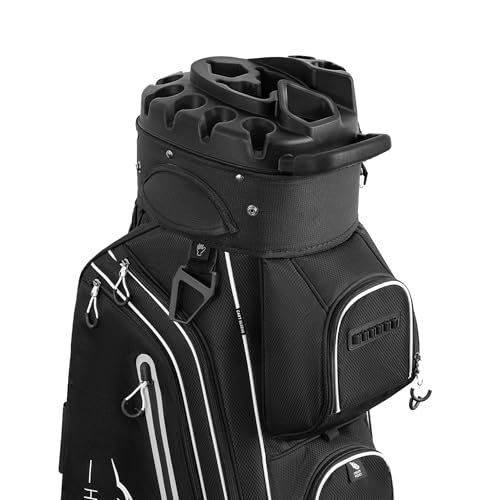 UNIHIMAL 14-WAY GOLF CART BAG PRO WITH FULL DIVIDER TOP RAIN COVER - BLACK - Like New