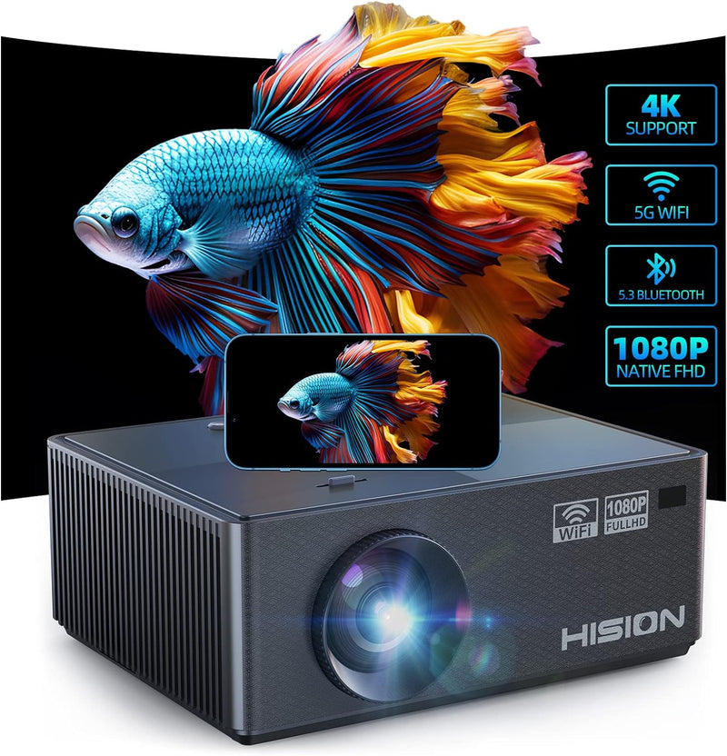 HISION Projector 4K WiFi Bluetooth Outdoor Projectors 1080P Native HI-06 - Black - Like New