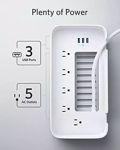 Anker Cable Management Box Power Strip, 5x AC & 3x USB, 6FT, A9164 - W ...