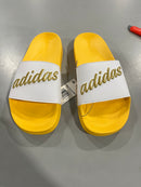 ADIDAS WOMEN'S ADLIETTE SHOWER SCRIPT SLIDES SOCCER SLIDES - 9 - YELOLOW/WHITE - Brand New