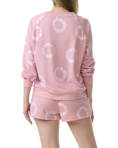 SPLENDID WOMENS 2PC CREWNECK SHORTY - CIRCLE TIE DYE BLEACHED MAUVE - M - Brand New