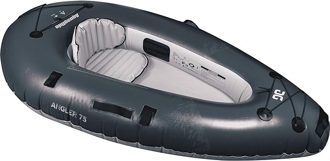 AQUAGLIDE Backwoods Angler 75 Inflatable 7 FT Kayaks Packable - Gray/Black New