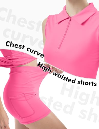FKEEP WOMEN'S TENNIS GOLF DRESSES ZIPPER V-NECK - SIZE: WOMEN M - NEON PINK - Brand New