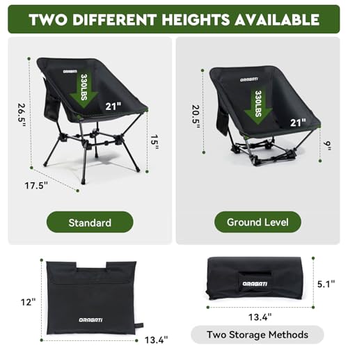 ORAGATI LIGHTWEIGHT CAMPING CHAIR, FOLDING CHAIR, O001-BLACK - BLACK - Like New