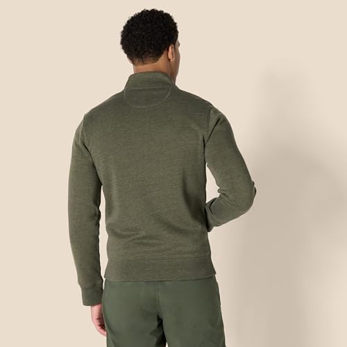 Amazon Essentials Men's Sweatshirt Mock Neck Fleece Zip Up Olive Heather M - Brand New