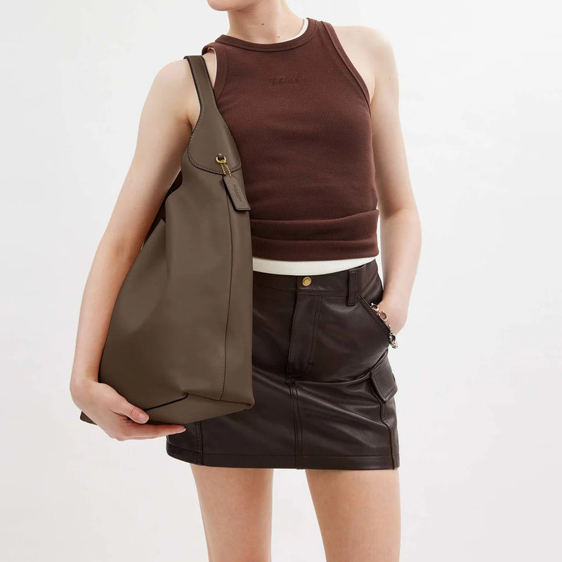 COACH BROOKLYN 39 LEATHER SHOULDER BAG - DARK STONE - Like New