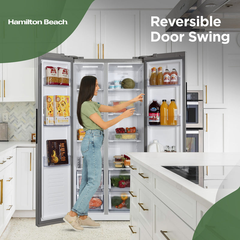 HAMILTON BEACH 15.6 CU. FT. SIDE BY SIDE STAINLESS REFRIGERATOR FREESTANDING - Brand New