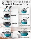 Cook N Home Pots and Pans Nonstick Cookware Set 12-Piece 02588-12P - Turquoise - Like New