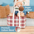 CLEVERMADE COLLAPSIBLE LUXE TOTE - REUSABLE GROCERY TOTE RED CHECKER - Brand New