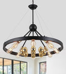 Q&S Farmhouse Wagon Wheel Chandelier Rustic Vintage Round Circle Chandeliers - Like New