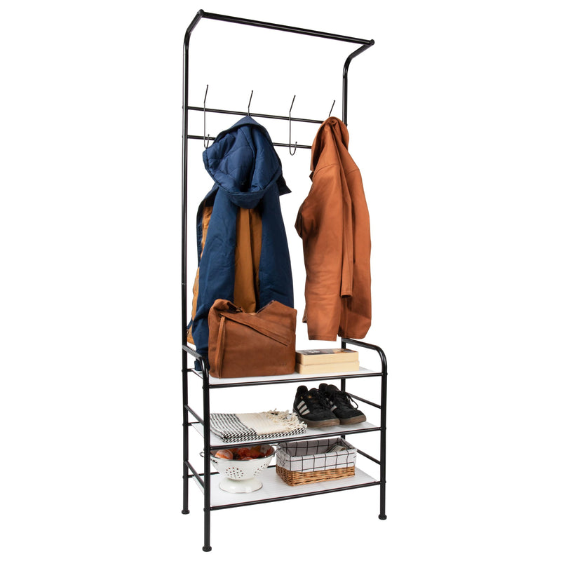 MIND READER COAT AND SHOE RACK HALL TREE FREESTANDING - BLACK - Like New