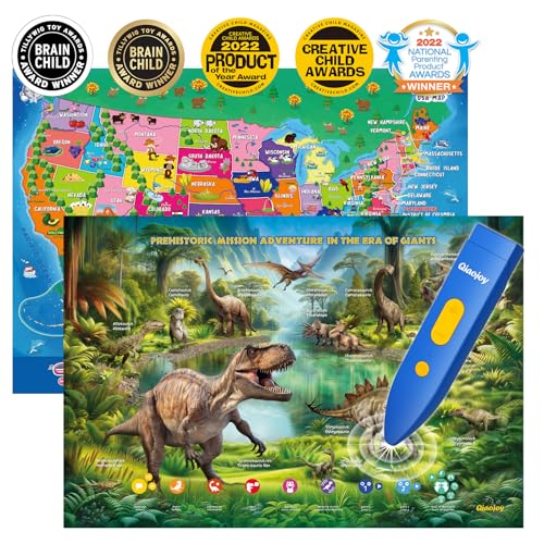 Bilingual Interactive for Kids Talking USA Map Dinosaur Poster for Kids Learning - Like New