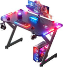 HLDIRECT 40 Inch Gaming Desk with Carbon Fiber Surface & LED Lights - Black - Like New