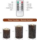 JOSU LED Flameless LED Candles, Remote, 4" 5" 6" (Set of 3) - Pine Bark Effect Like New