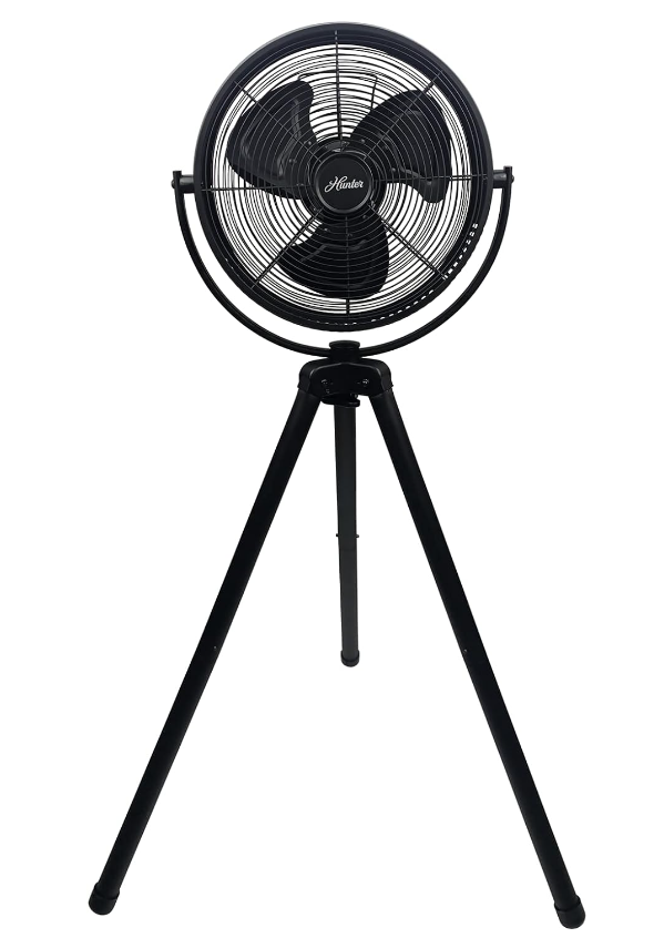 HUNTER 90646 Metal Tripod Fan, Adjustable Tilt, 3 Speeds, 12" Matte Black - Like New