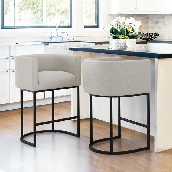 LUE BONA 27" H COUNTER HEIGHT BAR STOOLS SET OF 2, MODERN BARREL COUNTER STOOLS - Like New