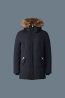 MACKAGE EDWARD MENS 2-IN-1 DOWN PARKA, HOODED BIB, NATURAL FUR - SIZE 46 - BLACK Like New