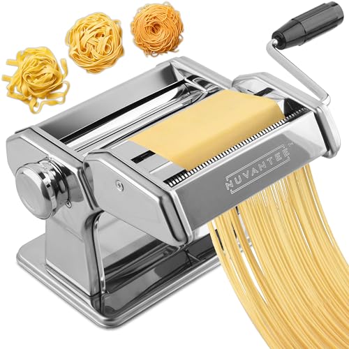 NUVANTEE PASTA MAKER MACHINE MANUAL HAND PRESS ADJUSTABLE THICKNESS - SILVER - Like New