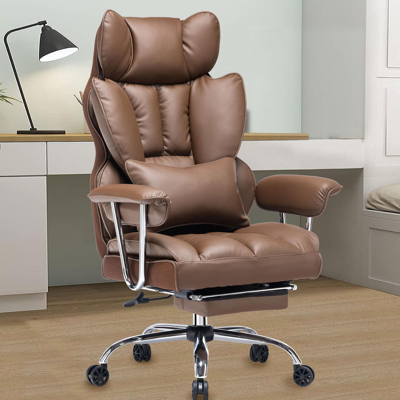 EFOMAO DESK OFFICE CHAIR 400LBS BIG AND TALL OFFICE CHAIR PU LEATHER - BROWN - Like New