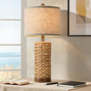 ROSECLIFF HEIGHTS RATTAN TABLE LAMP 2 USB PORTS HANDMADE SEAGRASS - TAN/BROWN - Like New