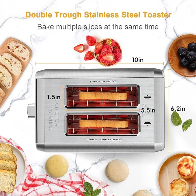 WHALL Toaster 6 Bread Shade Settings 1.5in Wide Slot KST022GU - STAINLESS STEEL Like New