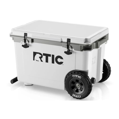 RTIC 52 QUART ULTRA-LIGHT WHEELED HARD COOLER - WHITE/GRAY - Like New