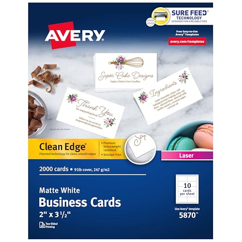 Avery Clean Edge Printable Business Cards with Sure Feed Technology - White - Brand New