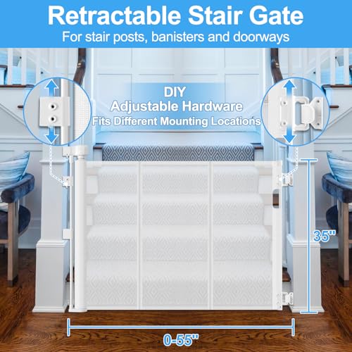 CHEEGLU RETRACTABLE BABY GATE FOR STAIRS 55 INCH DOG GATE FOR STAIR C-33 - WHITE Like New