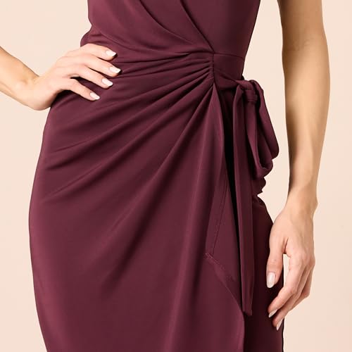 AMAZON ESSENTIALS WOMEN'S CAP SLEEVE BOAT-NECK FAUX WRAP DRESS BURGUNDY S - Brand New