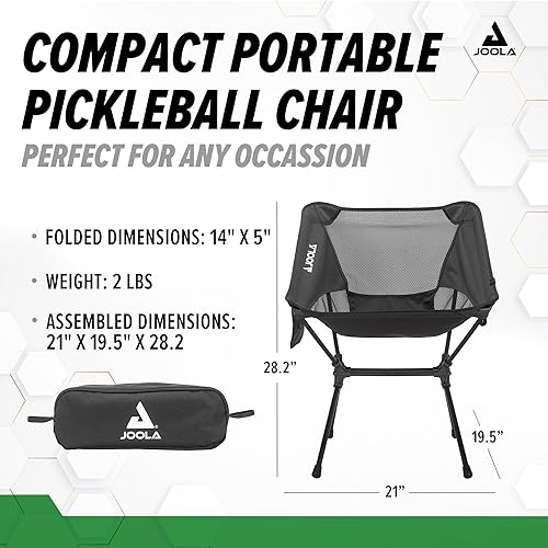 JOOLA PICKLEBALL CHAIR – LIGHTWEIGHT, FULL SIZE CHAIR – FOLDABLE SEAT – BLACK - Like New