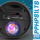 PYLE portable bluetooth speaker 200W 8" rechargeable karaoke PPHP81LTB - Black Like New