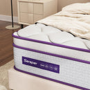 SERSPER FULL MATTRESS 12IN,5-ZONE POCKET SPRING HYBRID MATTRESS - WHITE, PURPLE - Brand New