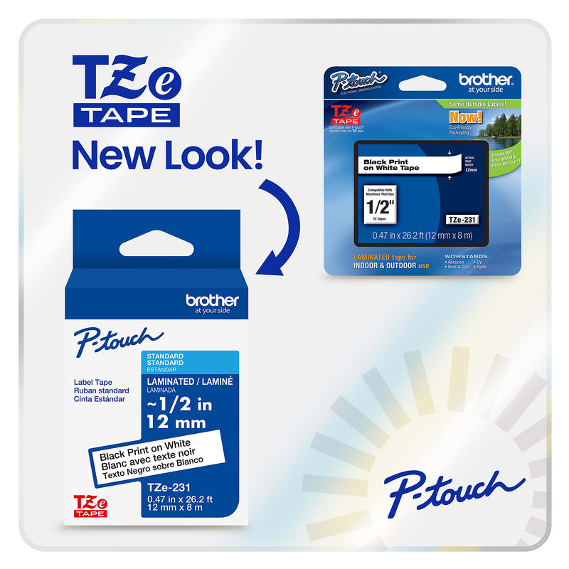 BROTHER P-TOUCH TZE211 LAMINATED LABEL TAPE, 1/4" X 26.2 FT 6MM X 8M - WHITE - Like New