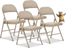 Oline Vinyl Folding Chairs Padded Vinyl Cushion Chairs (Vinyl, 4 Pack) - Khaki - Like New