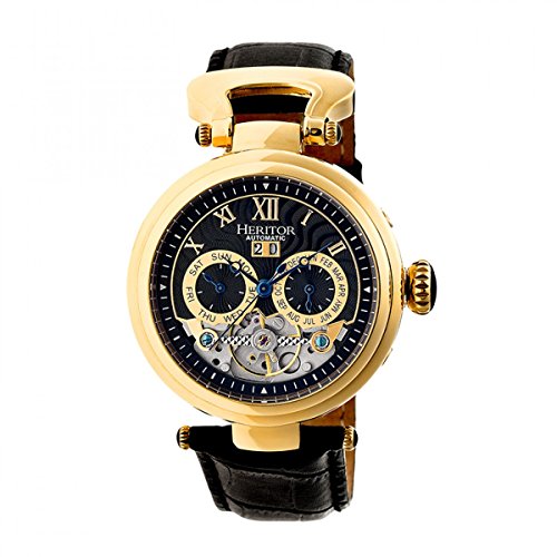 HERITOR AUTOMATIC MEN'S JEWELED MOVEMENT 316L SURGICAL-QUALITY - BLACK/GOLD - Like New