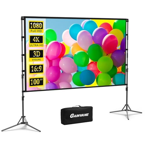 GAINVANE PROJECTION SCREEN WITH STAND 100" PORTABLE MOVIE SCREEN 16:9 - WHITE - Brand New