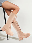 TINSTREE Women's Knee-High Boots Ladies Juniors Suede Heel Size: 8 - Beige/Tan - Like New