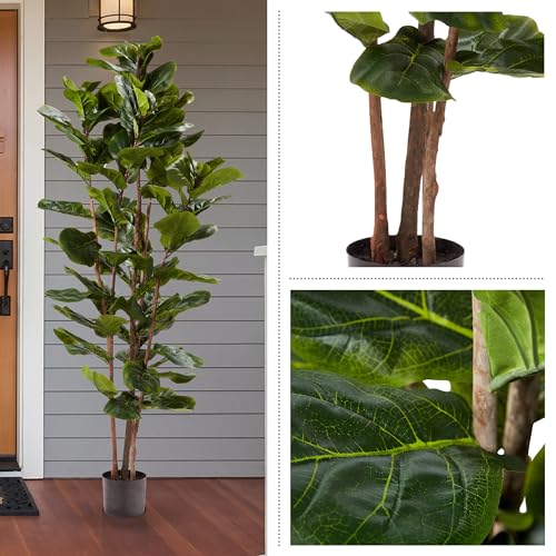 PURE GARDEN ARTIFICIAL FIDDLE LEAF FIG TREE, 72”, 50-LG1119 - GREEN - Like New