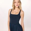 SS25-54 THE DROP WOMEN'S TINA SCOOP NECK BUBBLE HEM DRESS BLUE SIZE S - Like New